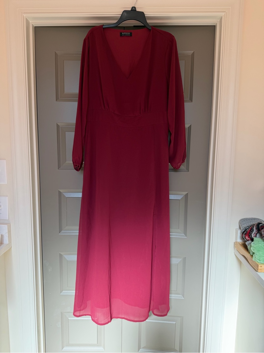 BloomChic Burgundy V-Neck Long Sleeve Maxi Dress